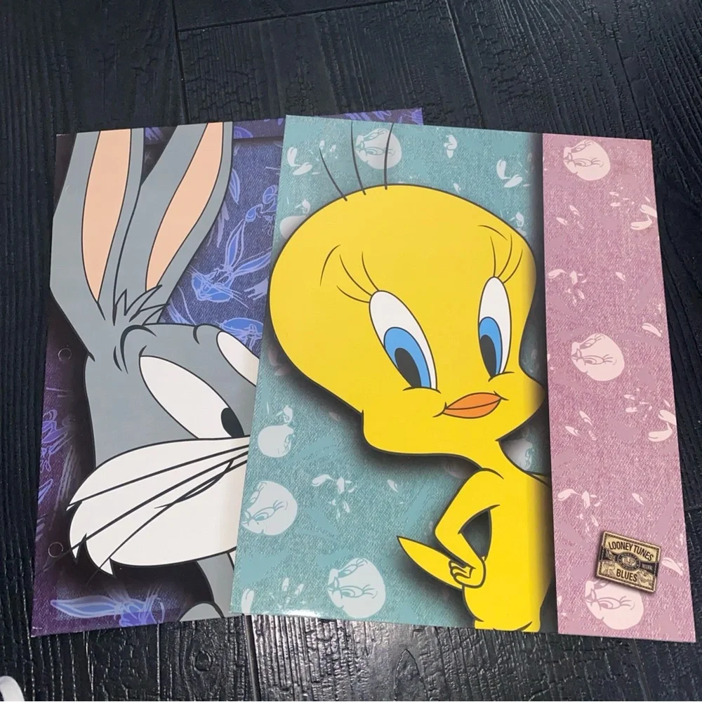 Vintage 1995  Looney Tunes Blues Tweety‎ Bird Bugs Bunny Lot Of 2 Folders